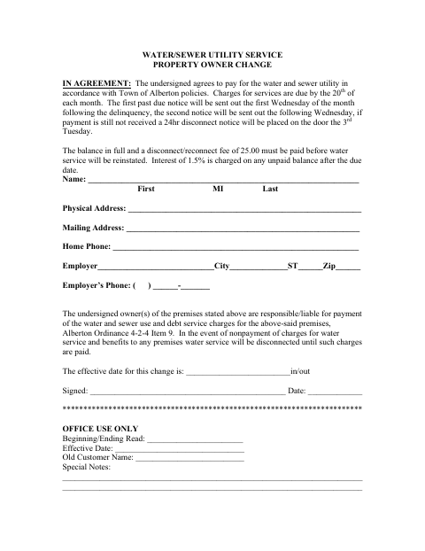 First page of the Ownership Change Form