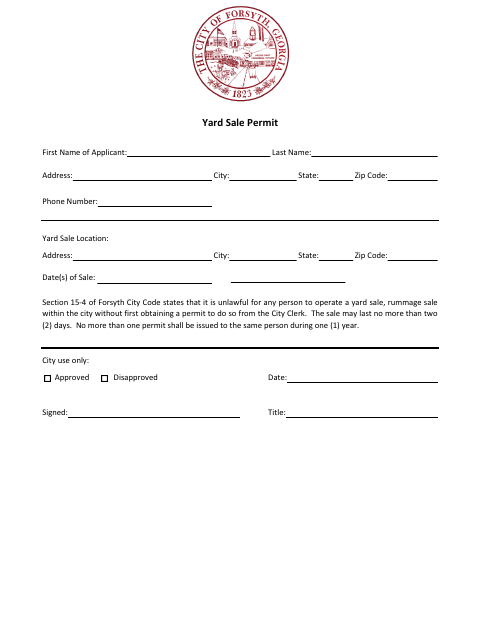 First page of the Yard Sale Permit