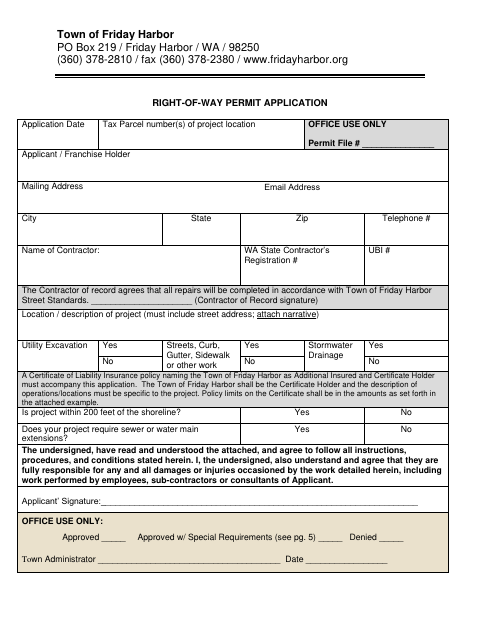 First page of the Right-of-Way Permit Application