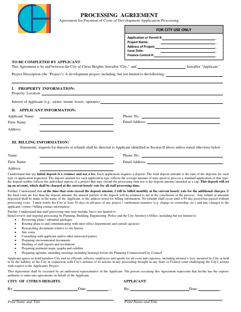 First page of the Processing Agreement