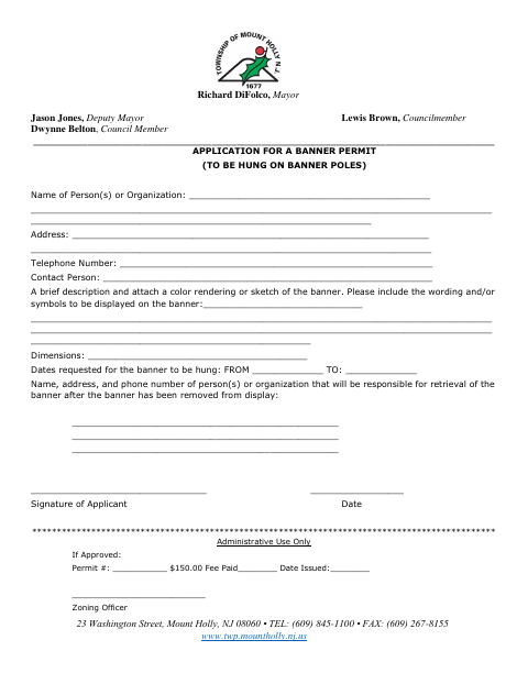 First page of the Application for a Banner Permit