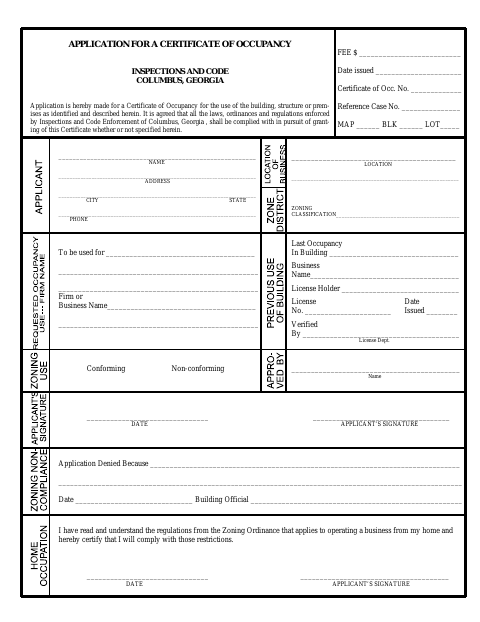 First page of the Certificate of Occupancy Application