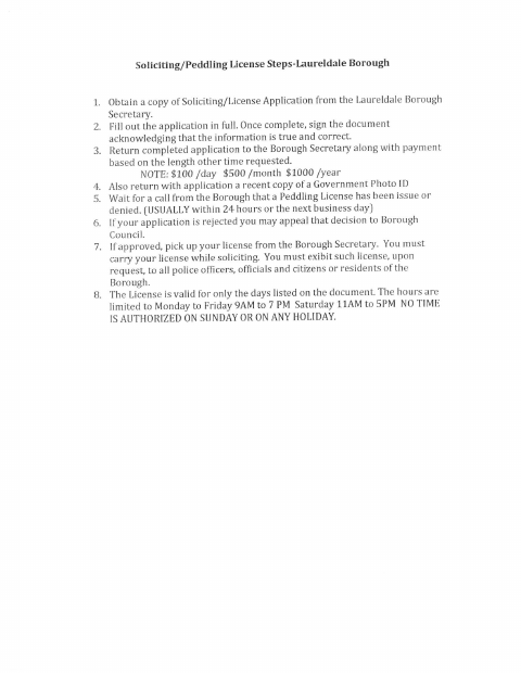 First page of the Soliciting/Peddling License Application