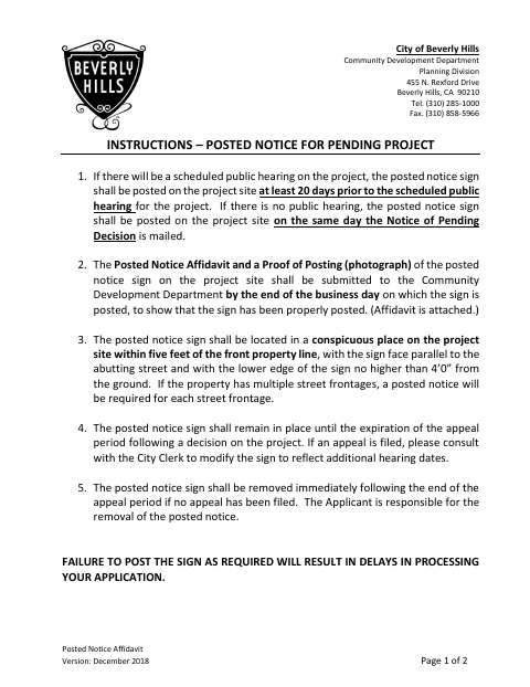 First page of the Posted Notice Affidavit