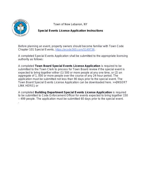 First page of the Special Events License Application