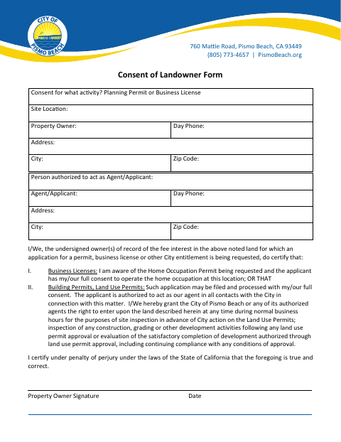 First page of the Consent of Landowner Form