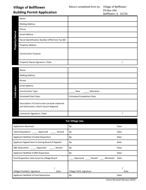 First page of the Building Permit Application