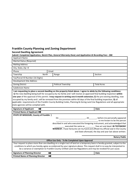 First page of the Second Dwelling Agreement