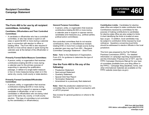 First page of the Recipient Committee Campaign Statement