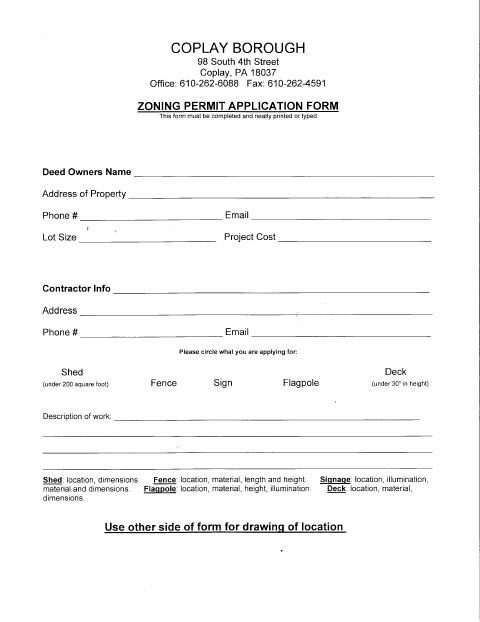 First page of the Zoning Permit Application