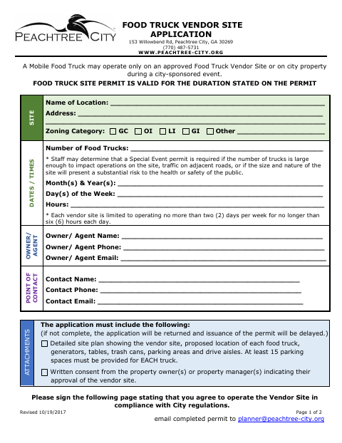 First page of the Food Truck Vendor Site Application