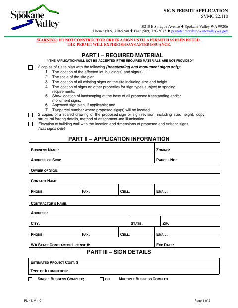 First page of the Sign Permit Application