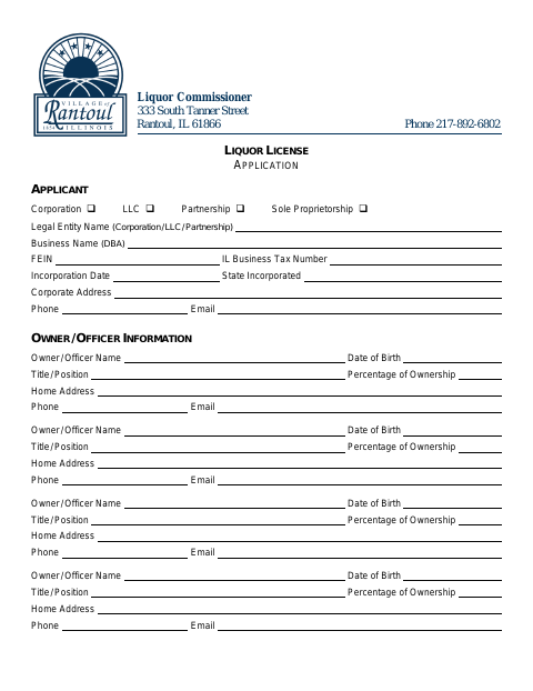 First page of the Liquor License Application