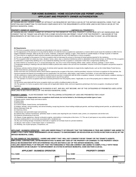 First page of the Home-Based Business License Application