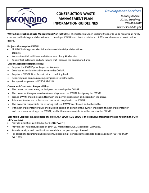 First page of the Construction Waste Management Plan