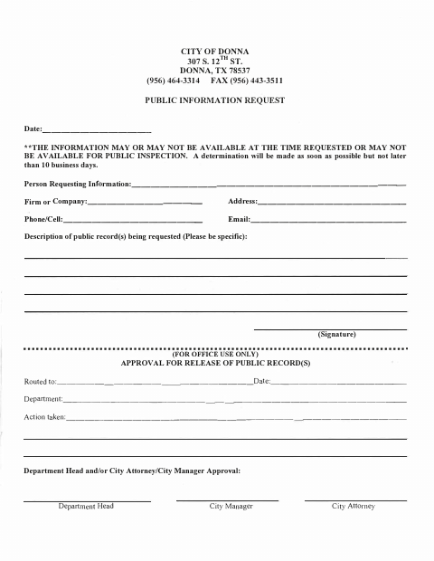 First page of the Public Information Request