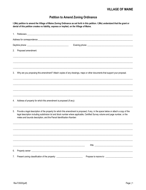 First page of the Petition to Amend Zoning Ordinance