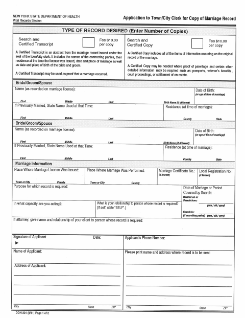 First page of the Marriage Record Request