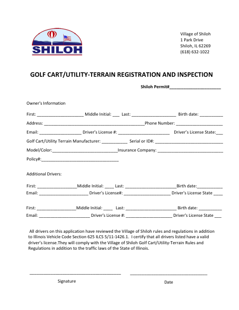 First page of the Golf Cart/Utility-Terrain Registration and Inspection