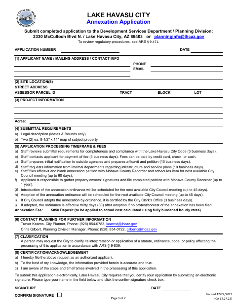 First page of the Annexation Application