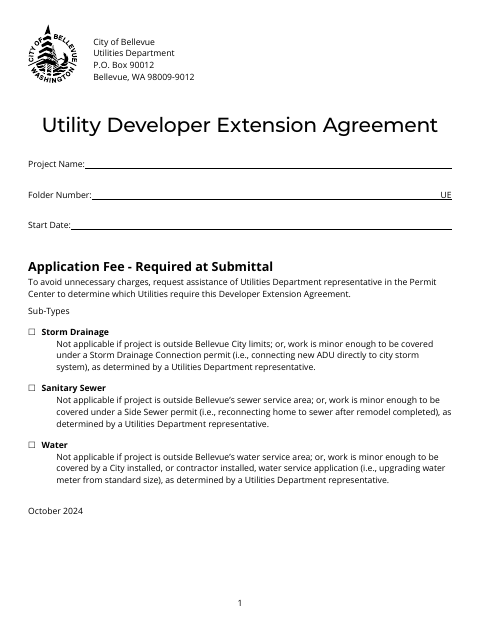 First page of the Utility Developer Extension Agreement