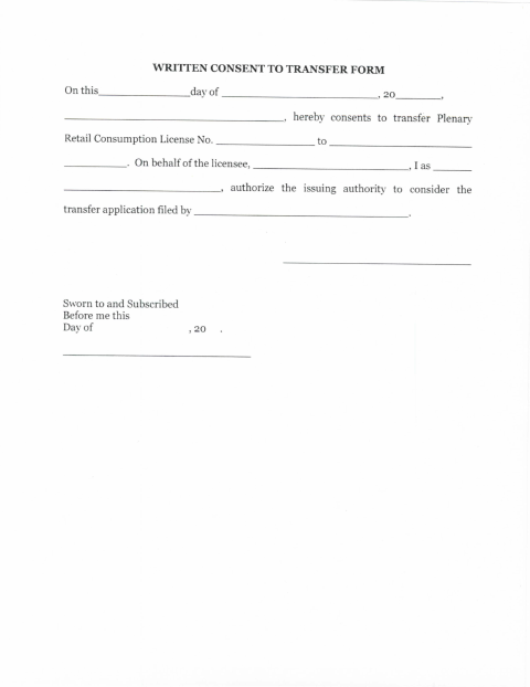 First page of the Written Consent to Transfer