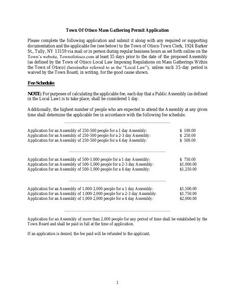 First page of the Mass Gathering Permit Application