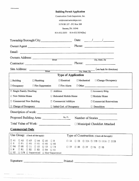 First page of the Building Permit Application