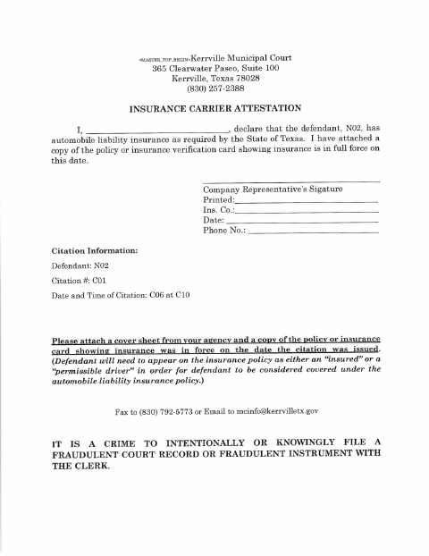First page of the Insurance Carrier Attestation