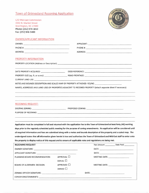 First page of the Rezoning Application