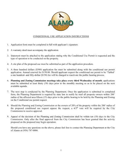 First page of the Application for Conditional Use Permit