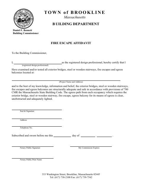 First page of the Fire Escape Affidavit