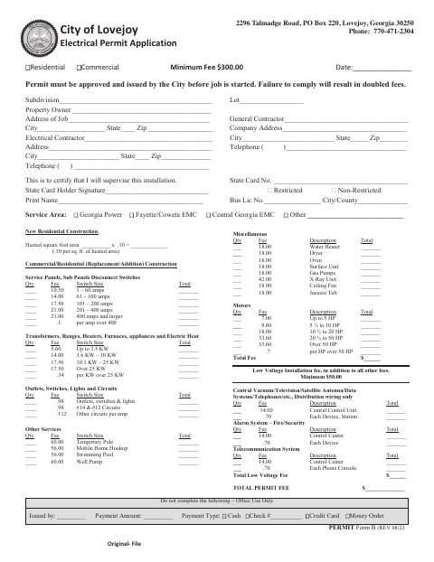 First page of the Electrical Permit Application