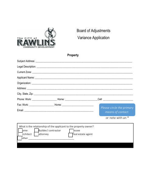 First page of the Board of Adjustments Variance Application