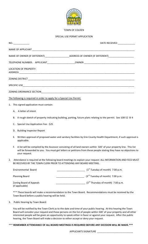 First page of the Special Use Permit Application