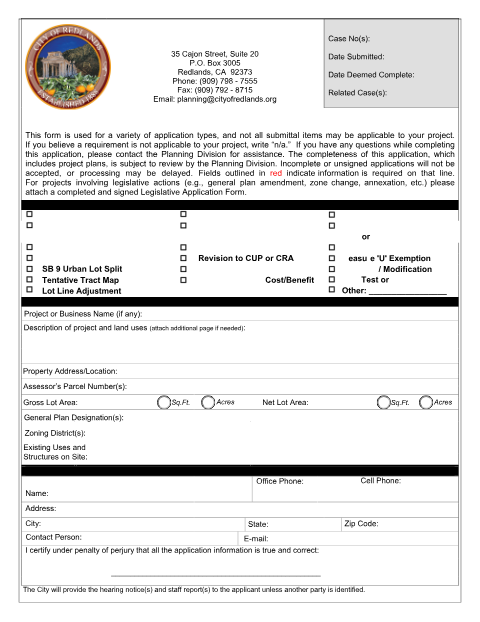 First page of the Development Application Form