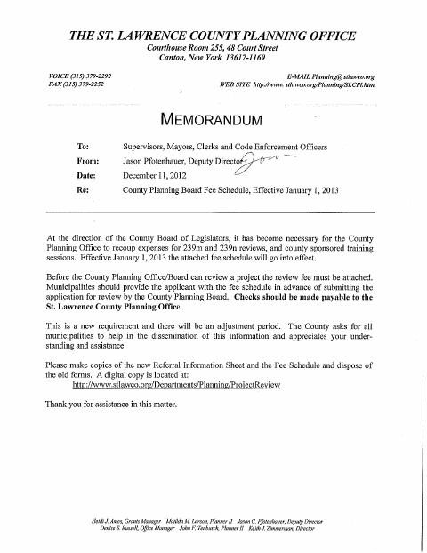 First page of the Planning Board Referral Information Sheet