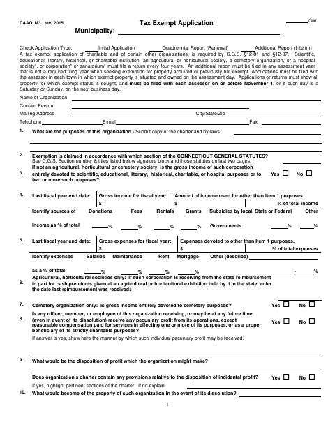 First page of the Tax Exempt Application