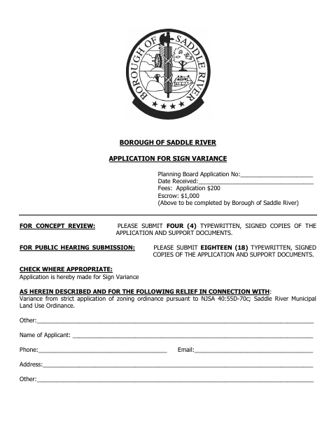 First page of the Sign Variance Application