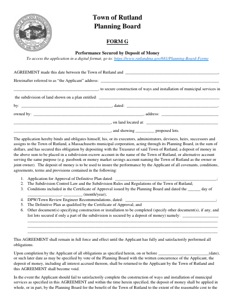 First page of the Performance Security by Deposit of Money