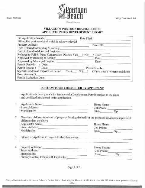 First page of the Development Permit Application