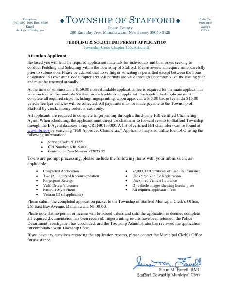 First page of the Peddling and Soliciting Permit Application