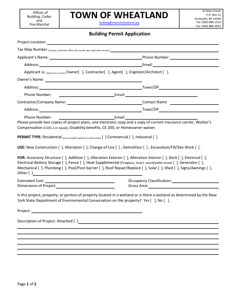 First page of the Building Permit Application