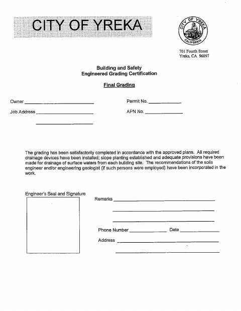 First page of the Grading Final Certification