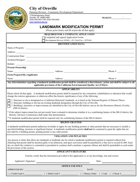 First page of the Landmark Modification Permit