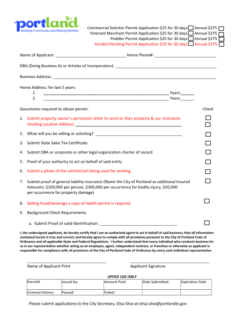 First page of the Vendor / Solicitor Permit or Registration Application