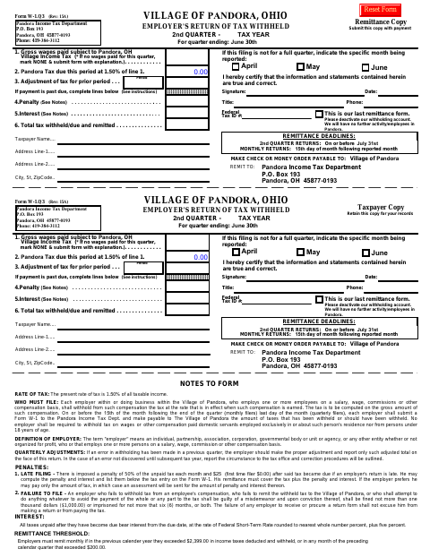 First page of the Employer's Return of Tax Withheld 2nd Quarter