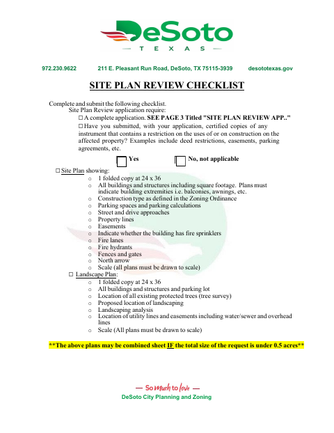 First page of the Site Plan Review Application