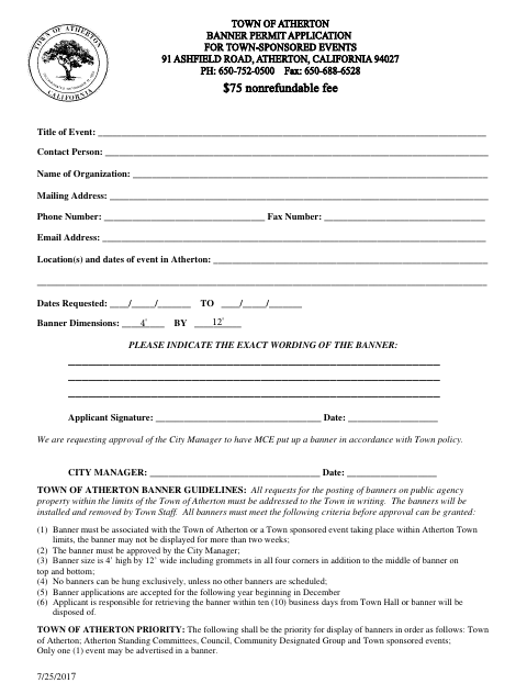 First page of the Banner Permit Application