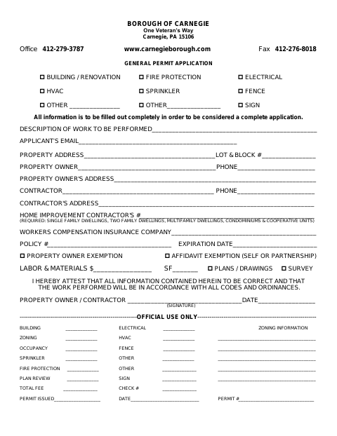 First page of the Building Permit Application